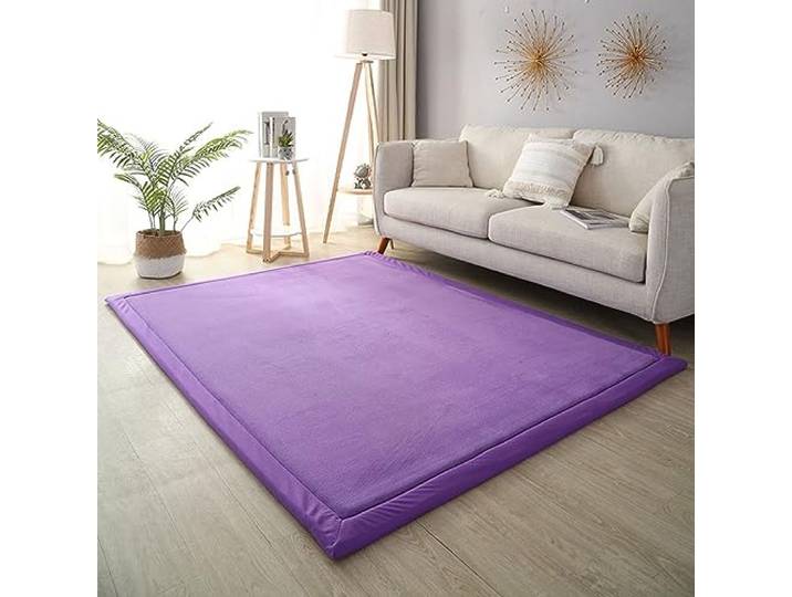 Dmkjdzsw Krabbelmatte für Baby, rutschfest, Kinderzimmerteppich, Korallensamt, 2 cm dick, Kinderteppich, Violett, 200 x 200 cm