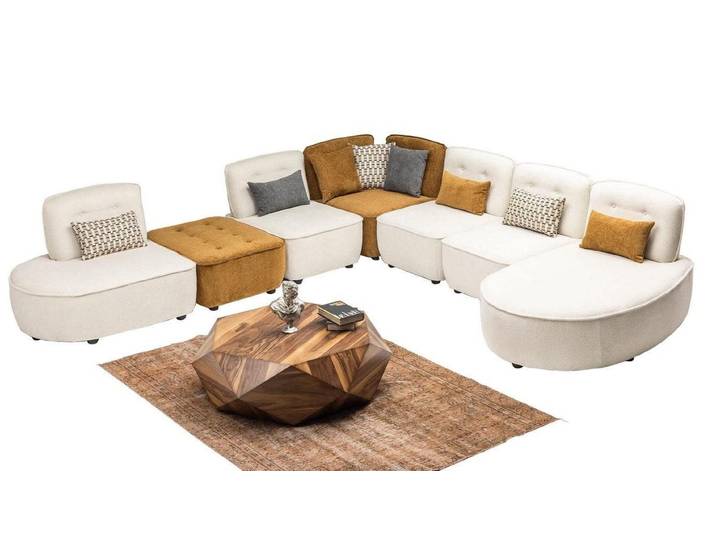 Xlmoebel Wohnlandschaft Beige L-Form Sofa aus edlem Textil für modernes Wohnen, Wohnlandschaft, Hergestellt in Europa