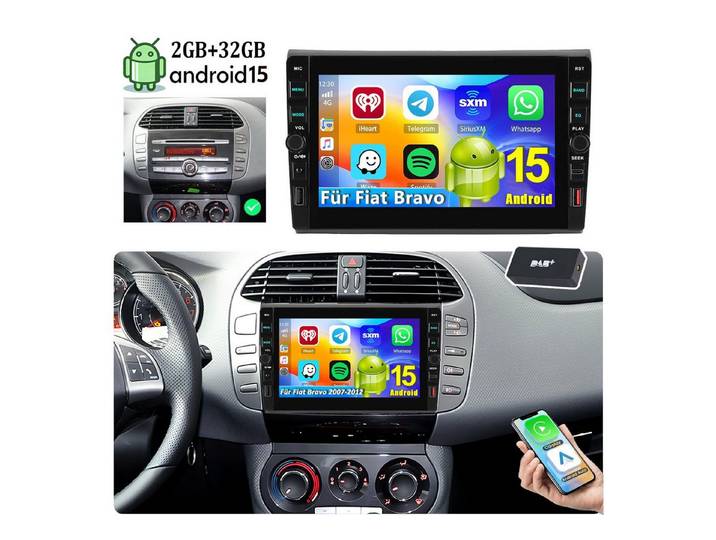ESSGOO Autoradio Android15/16 Für Fiat Bravo 07-12 CarPlay GPS USB und Type-C Autoradio (RDS, 4+64GB(optional), Digitalradio (DAB), FM, GPS, USB- und Type-C, WIFI, SWC, Apple Carplay Android Auto GPS Navi WIFI BT EQ mit USB- und Type-C)