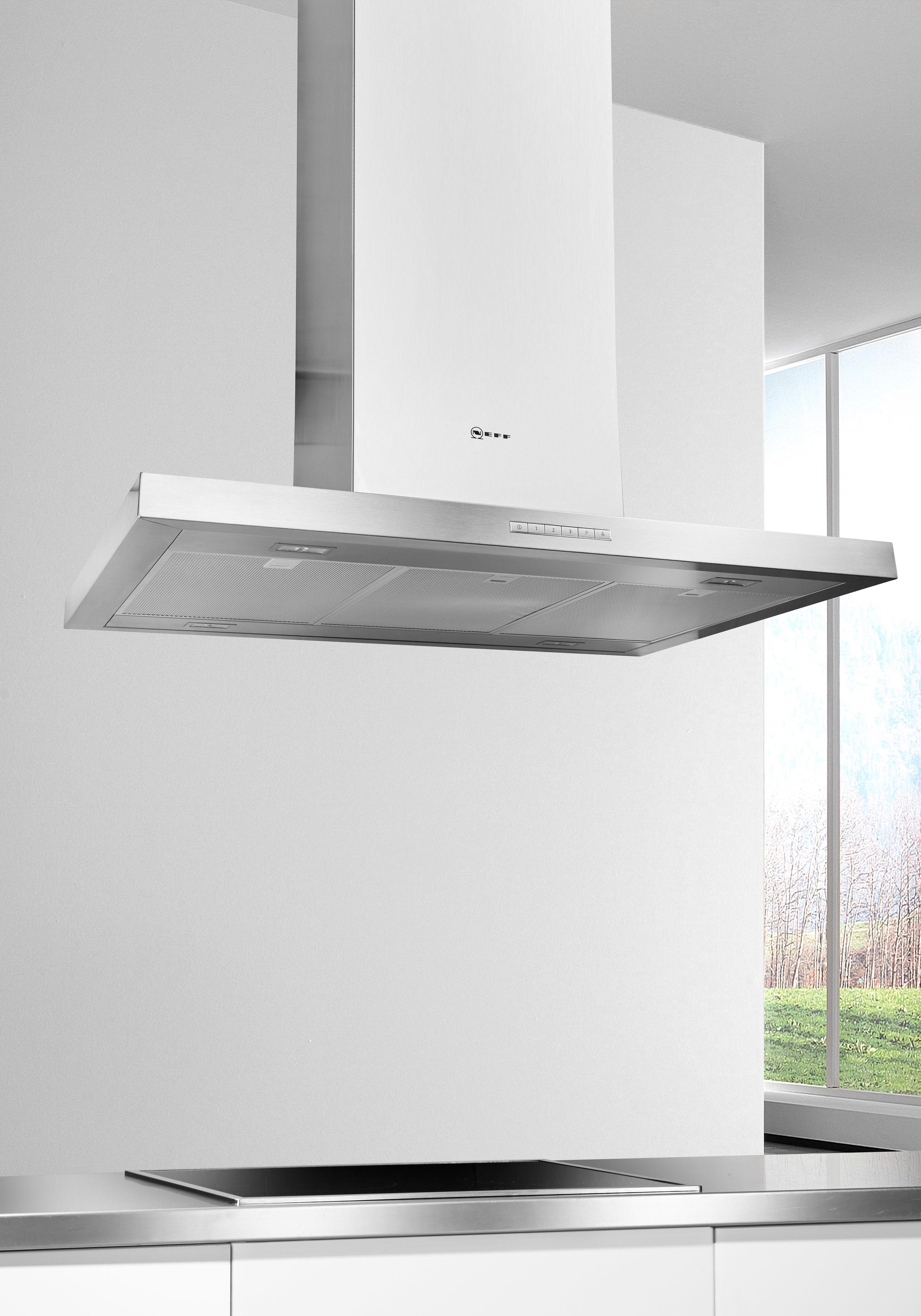 NEFF Inselhaube "I95BBE2N0", Energieeffizienz: B, silber (edelstahlfarben), B:89,8cm H:104,4cm T:60cm, Dunstabzugshauben, Effektive Intensivstufe für Dunst & helles LED-Licht beim Kochen, Inselhaube