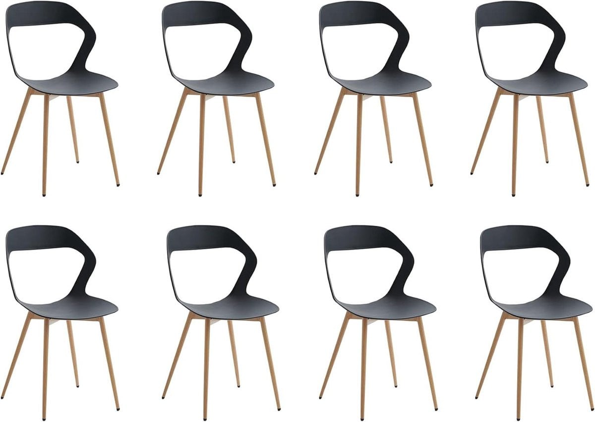 Set van 8 ergonomische eetkamerstoelen in blanco en grijs voor de keuken of woonkamer