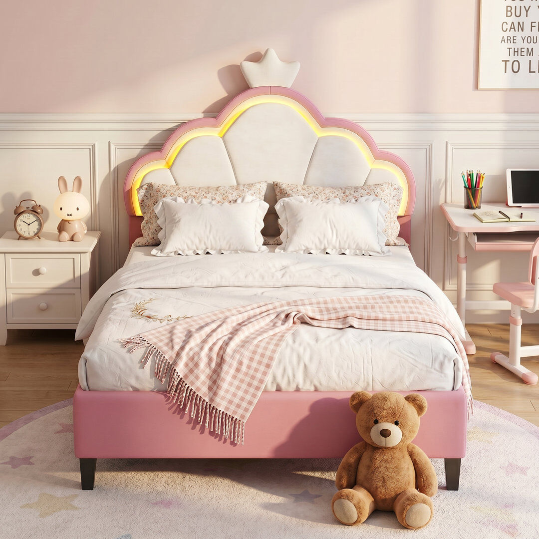 17 Stories Upholstered Princess Bed Pink Double (4'6)