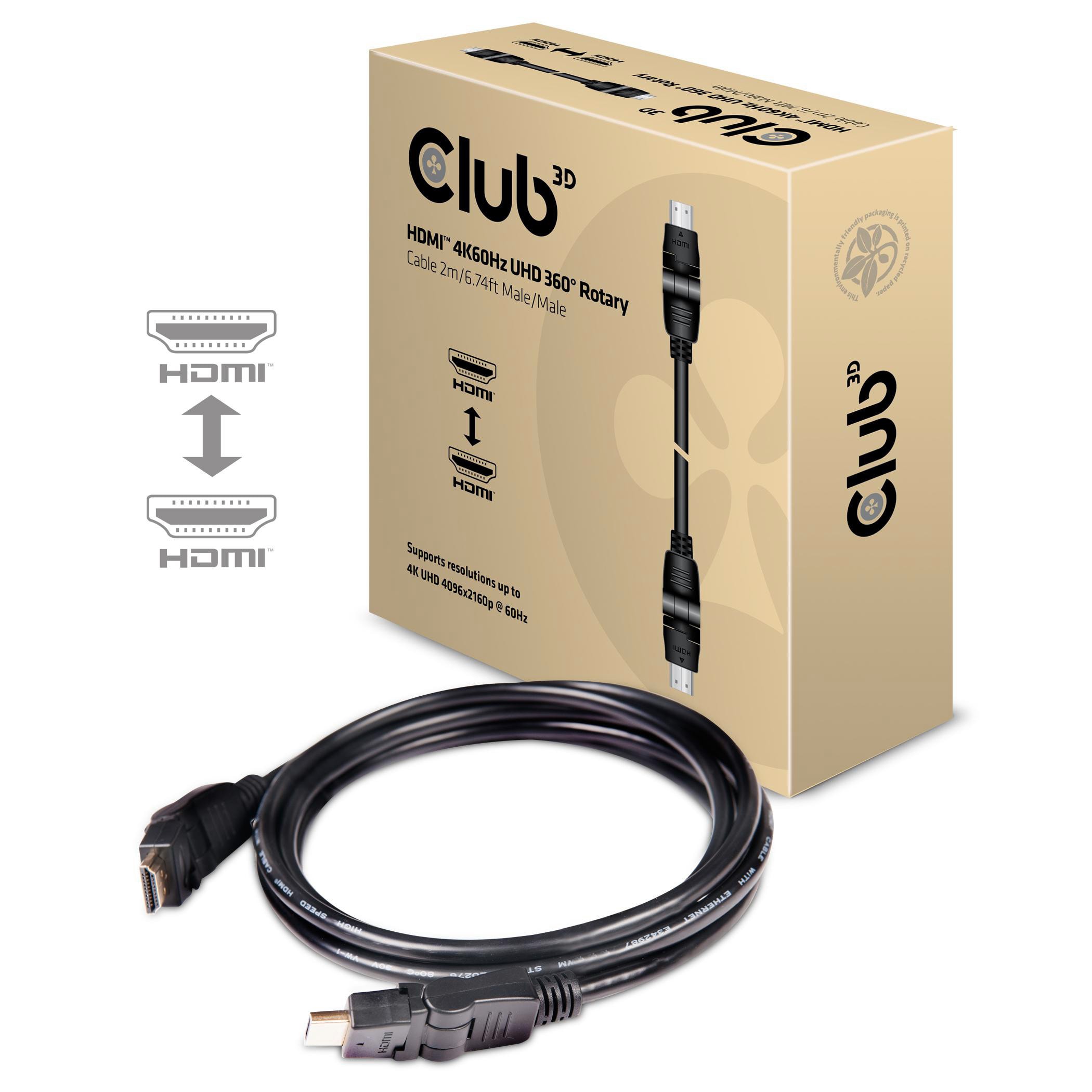 Club 3D CAC-1360 HDMI 2.0 4K60Hz UHD 360 Degree Rotary Kabel 2m