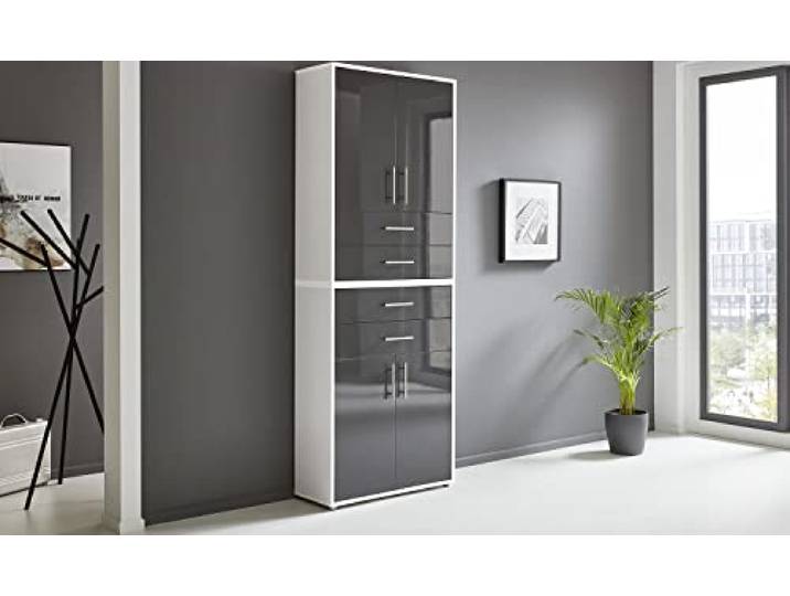 BMG Möbel Aktenschrank Office Edition Set 18, Büroschrank mit Metallgriffen Made in Germany (Weiß/Anthrazit Hochglanz)