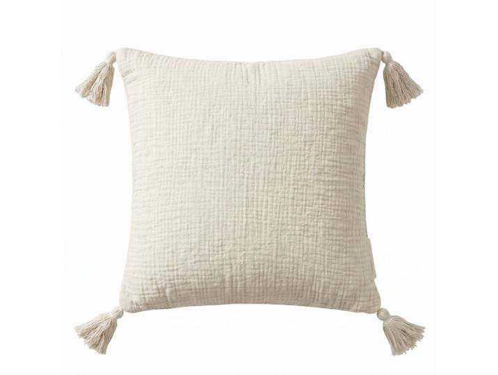 DEKOKISSEN Musselin offwhite mit Quasten, 45/45 cm