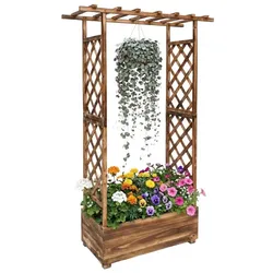 Relaxdays Blumenkasten mit Rankgitter & Dach Braun