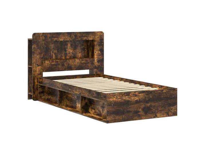 VENTE-FLASH Lit adulte 1 places - Cadre de lit - avec rangement - chêne fumé - 75x190 cm pmw60s