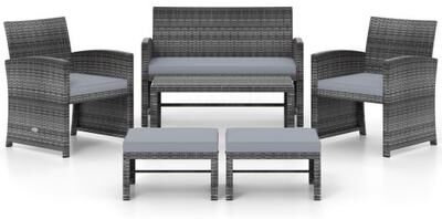 Costway 6 Pieces Patio Furniture Set Outdoor Sectional Conversation PE Rattan Sofa Set-Gray