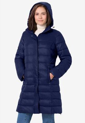 Women's Long Packable Puffer Jacket by Woman Within in Navy (Size 2X)