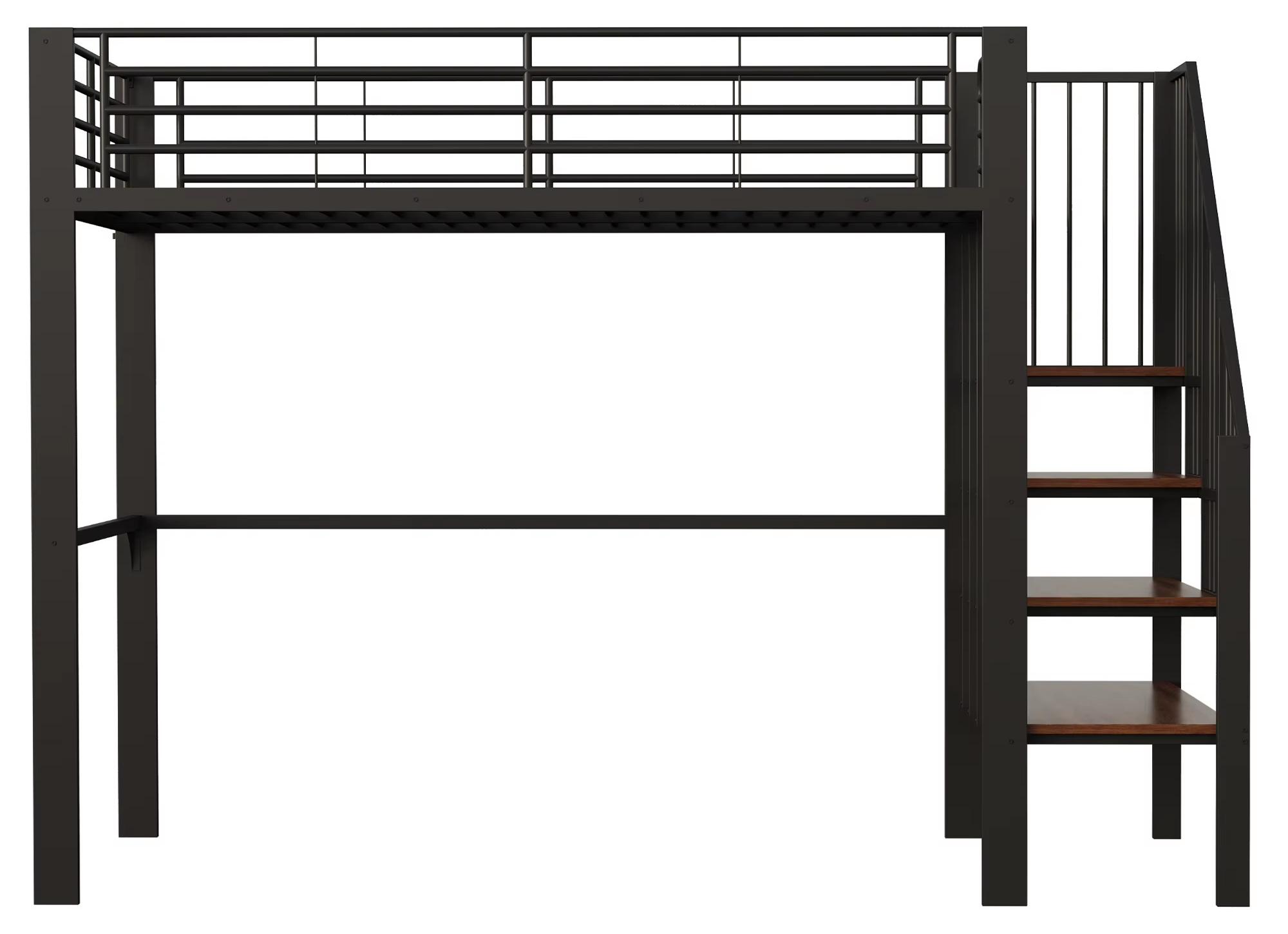 Metall-Hochbett - Etagenbett - 140 x 200 cm - Leiter - Modernes Design - Schwarz