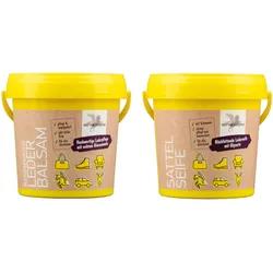 B & E Leder Pflege 2 x 1000 ml - Bienenwachs-Lederpflege-Balsam + Sattelseife mit Schwamm