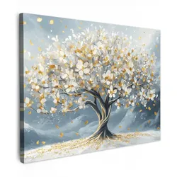 LEINWANDBILD Baum - Winter - Baum des Lebens - Modern - Gold Wandbilder 80x60 cm
