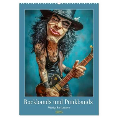 Rockbands und Punkbands - Witzige Karikaturen (Wandkalender 2026 DIN A2 hoch), CALVENDO Monatskalender