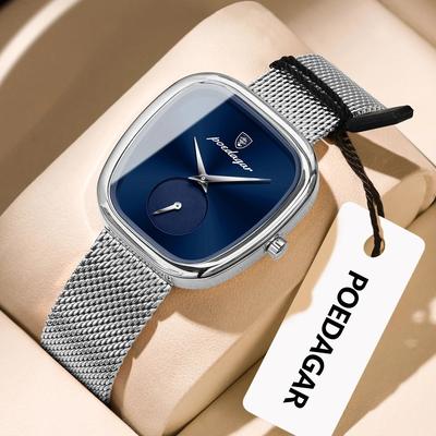 Uplift Essentials Stainless Steel Mesh Luxury Watch Modern Waterproof Quartz Wristwatch For Fashion Forward Women silver Blue