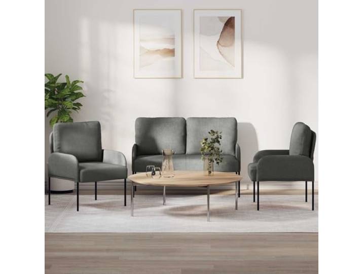 Xolmizyn 3-TLG. Sofa-Set Dunkelgrau, Polstergarnitur aus Sperrholz Modernes Wohndesign, Einfache Montage, Robuste Materialkombination