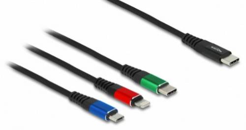 Delock USB-Ladekabel USB 2.0 USB-C Stecker, USB-C Stecker, USB-Micro-B Stecker, Apple Lightning Stecker 1.00m Schwarz 86596