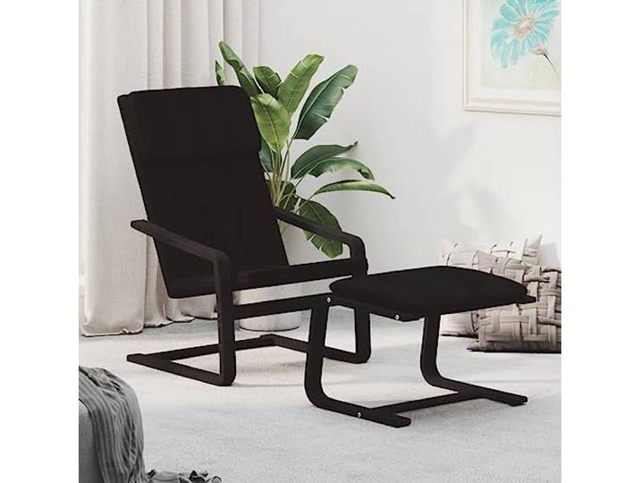 NLQMSU Relaxsessel mit Fußstütze, schwarzer Stoff und Holzrahmen Massives Birkenholz, atmungsaktiver Stoff, gepolsterte Sitzfläche, kompaktes Design, einfache Montage, vielseitig einsetzbar