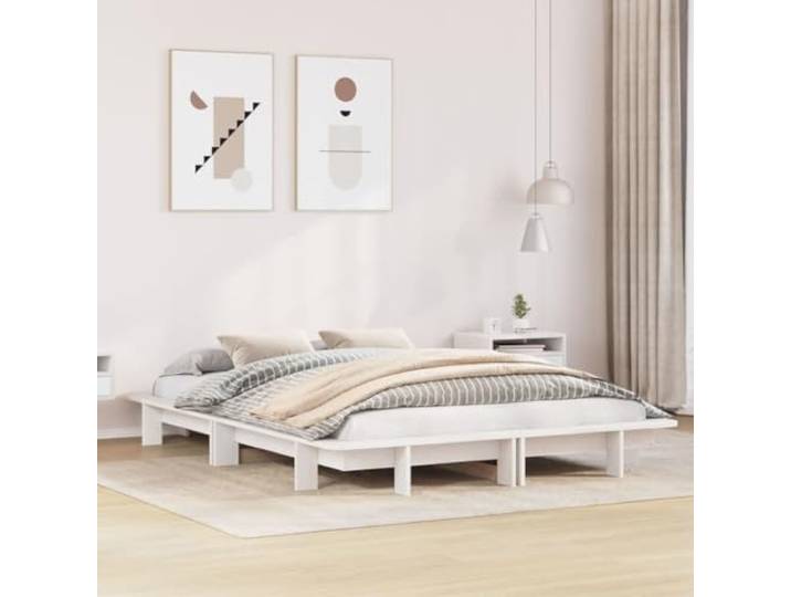RJPLMFV Bettgestell, Weiß, 135 x 190 cm, massives Kiefernholz Ohne Matratze, Lattenrost, modernes Design, Lattenrost, Schlafzimmer
