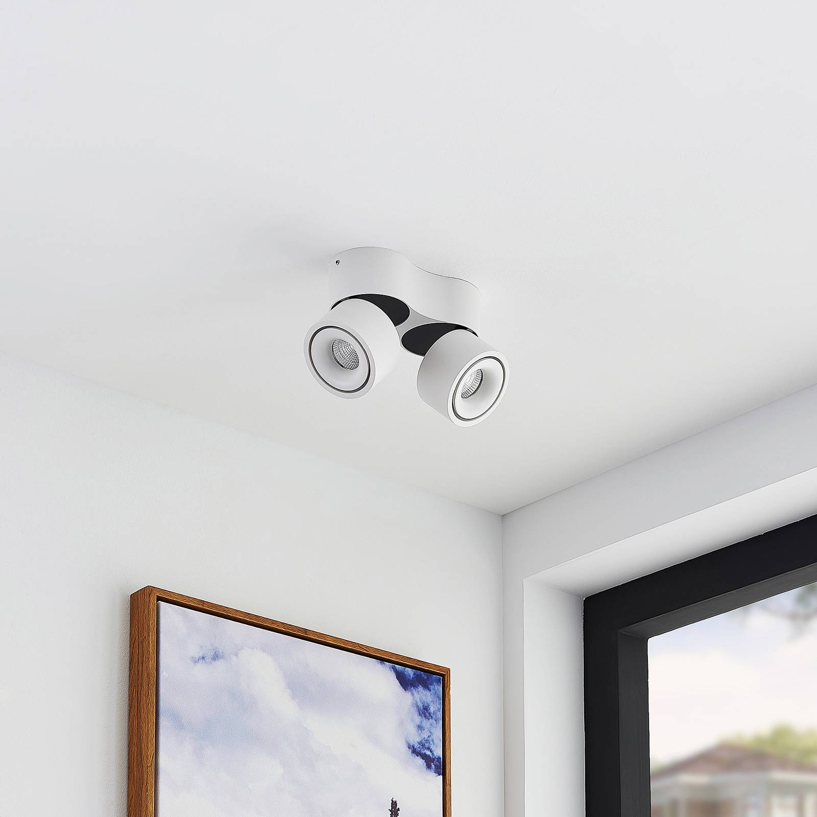Arcchio LED ceiling spotlight Rotari, white, 2-bulb, 1362lm Rotari Arcchio, dimmable, White / opal, Hallway, Aluminium, Modern, Ceiling Light