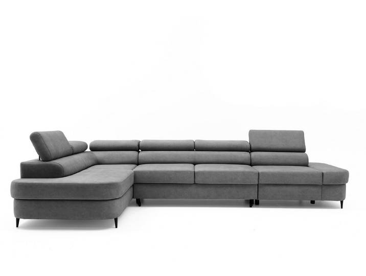 Muffo Ecksofa Priam Maxi, Inklusive Montage, Schlaffuntkion und Bettkasten, Verstellbare Kopfstützen, angenehmer und fühlbarer Stoff