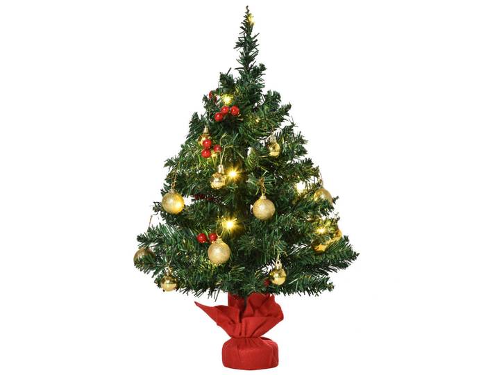 Homcom Weihnachtsbaum mit Stechpalmenbeeren, Kugeln und LED-Lichtern Christbaum Grün, Kunststoff, 60 cm, Dekoration, Weihnachtsdekoration, Christbaum & Zubehör