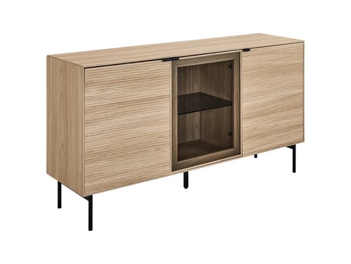 Xora Sideboard, Schwarz, Eiche, Metall, Glas, 3 Fächer, 150x80x40 cm, Bsci, stehend, Wohnzimmer, Kommoden & Sideboards, Sideboards