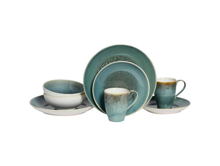 Creatable Kombiservice Caldera, Grün, Weiß, Keramik, 8-teilig, 300 ml, Geschirr, Geschirrsets, Kombiservice