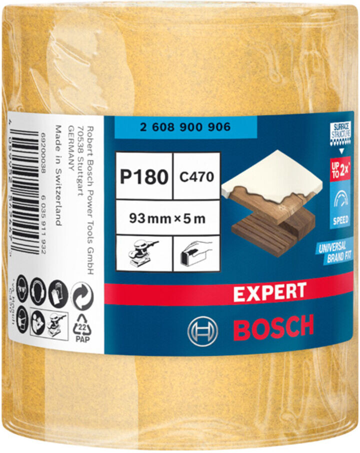 Bosch EXPERT C470 Schleifpapierrolle zum Handschleifen 93mm 5m G 180 für Handschleifen (2608900906)