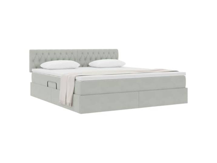KTHLBRH Doppelbett Samt Hellgrau 160 x 200 cm mit Stauraum Hydraulisches Heben, Metallgestell, Matratze inklusive, Kopfteil inklusive, Kapazität 280 kg