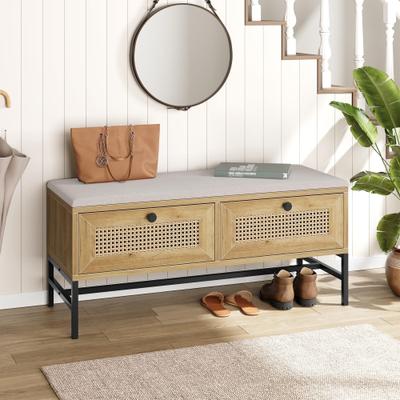 Yun Rattan Shoe Bench Entryway Bench with 2 Storage Drawers