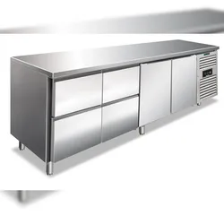 KLIMAITALIA Edelst.-Kühltisch 4 Schubladen à 1/2 + 2 Türen. Klasse C. Abtau auto. T° -2°C/+8°C. Dim. LxWxH 223x70x86 cm. CXF4140TN