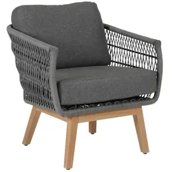 Gartensessel Kenton mit Kissen aus Teak und Rattan, modern skandinavisch, grau natur, für Outdoor