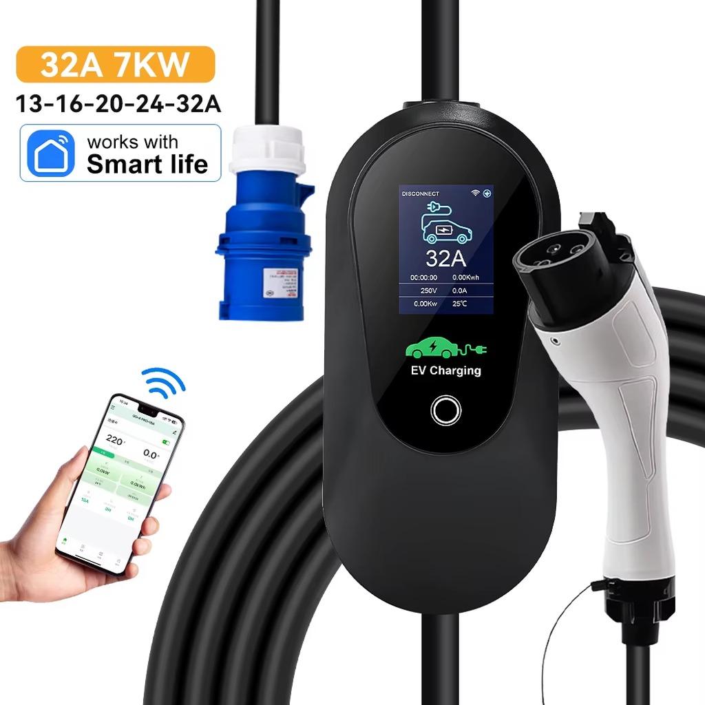 Tragbares EV-Ladegerät - Typ-1-EV-Ladegerät - 7 kW - 32 A - 1-phasig - WLAN-App-Steuerung - 5-m-Kabel - IP65