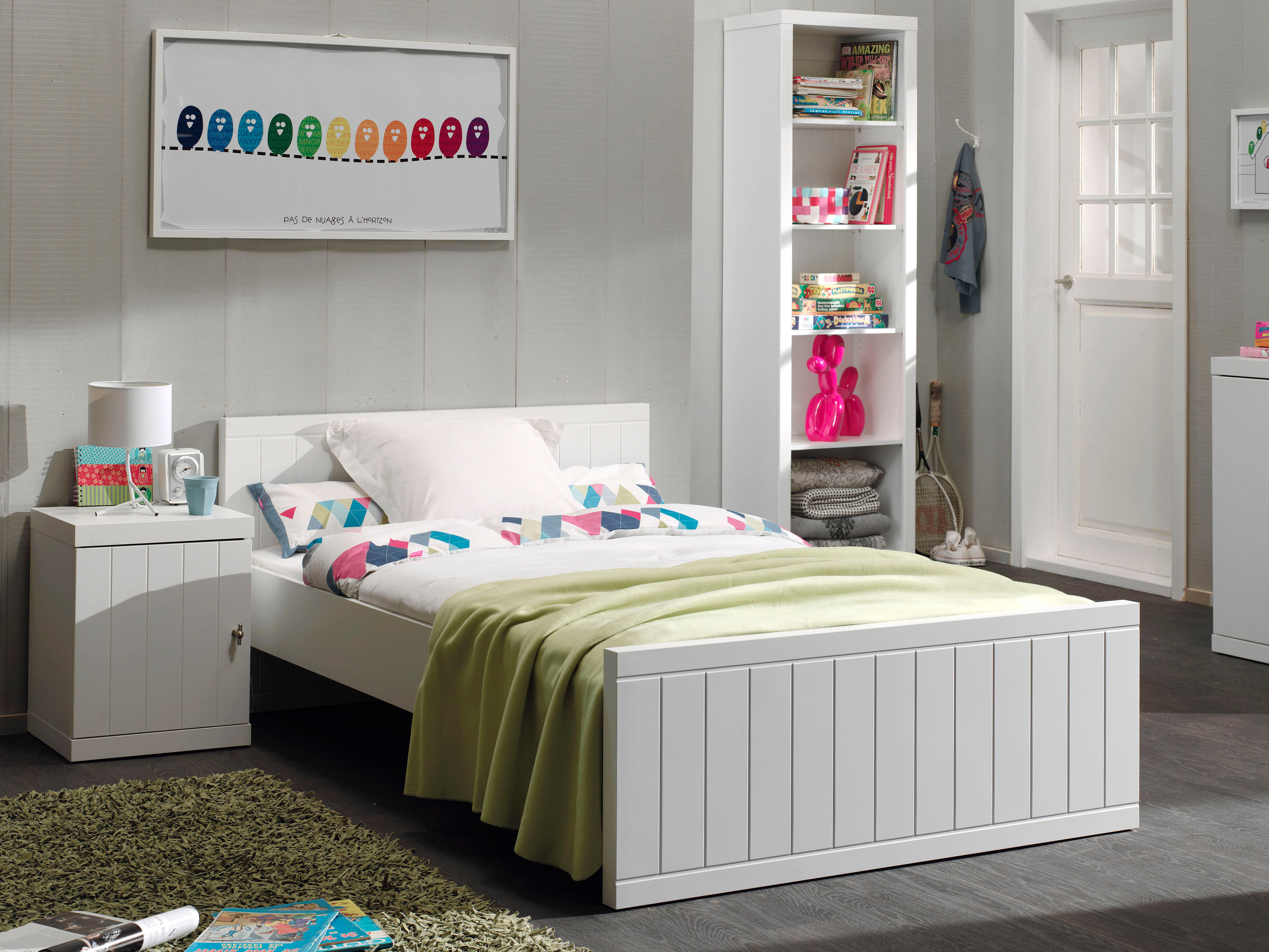 Einzelbett VIPACK, weiß, B:126cm H:76,5cm L:210cm, Betten, Einzelbett, Modernes Einzelbett mit 120 x 200 cm Liegefläche, Weiß lackiert