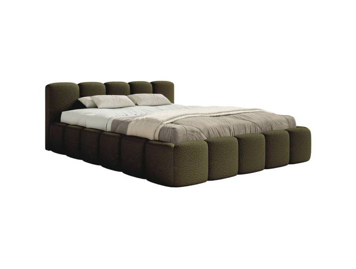 Lit rembourré 140x200 cm en boucle olive