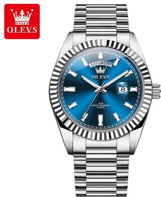 Fashion Sheath OLEVS Rose Gold Luxury Watch For Men silver Blue