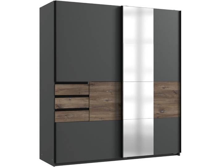 Z2 Schwebetürenschrank 2trg. BAMBERG, graphit/spiegel, Holznachbildung
