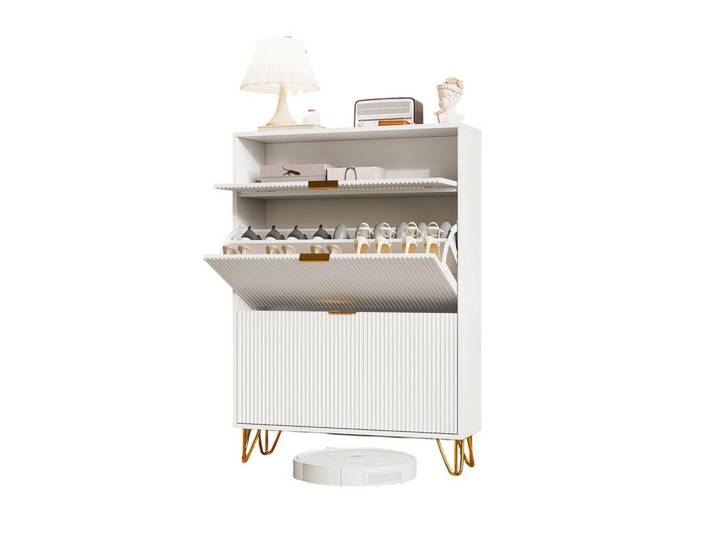 Shopentra Schuhschrank weiß wellenmuster hochfuß wasserfest, Weiß, 24x118.5x80 cm, Garderobe, Schuhaufbewahrung, Schuhkipper