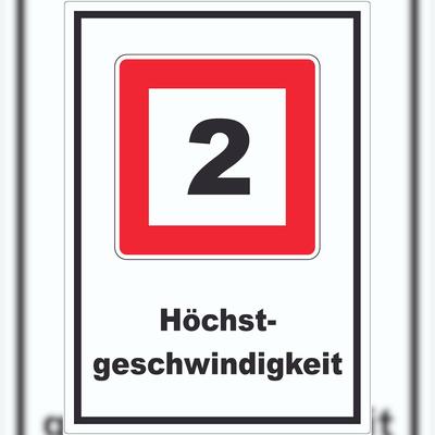 HB-Druck Höchstgeschwindigkeit 2 kmh nicht zu überschreiten Aufkleber mit Symbol und Text A9 (37x52mm)