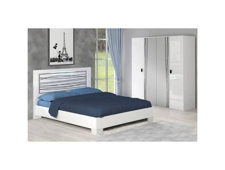 CADIRY - Pack Lit 160x200cm Sérigraphié avec Leds + Armoire