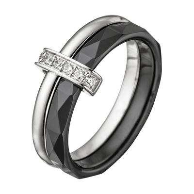 Fingerring JOBO Gr. 56, silber (silber 925), Fingerringe, Damen, 56, Keramik Silber 925 (Sterlingsilber), Keramik, Silber 925 (Sterlingsilber), Fingerring, 925 Silber mit Keramik und 6 Zirkonia