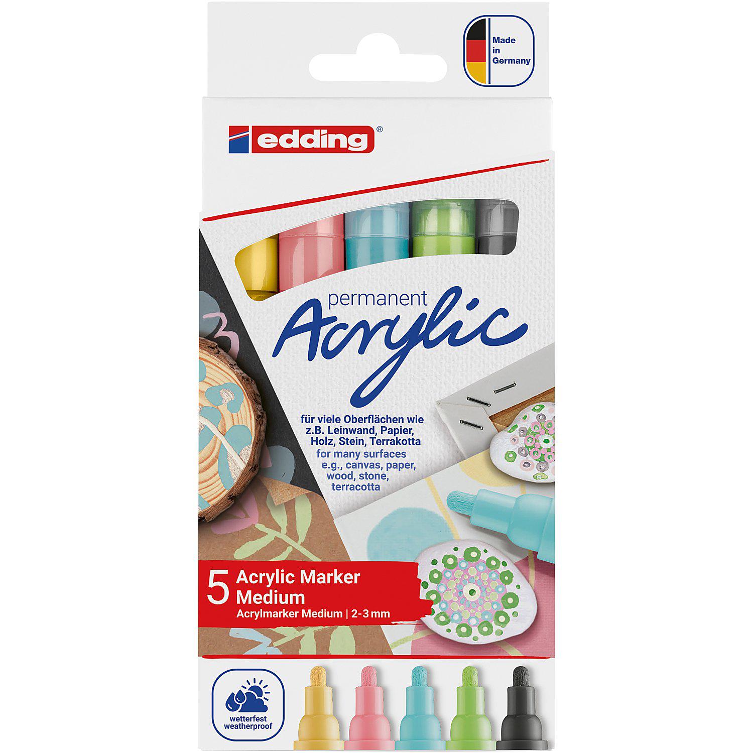 edding Acrylmarker-Set medium, pastell, 5 Stifte