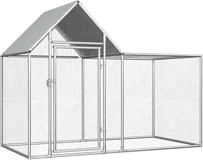 Silecomplaza HüHnerstall Winterfest Hühnerstall Verzinkter Stahl Meerschweinchen Haus HüHnerhaus KleintierkäFig Chicken Run HüHnerhaus Winterfest HüHnergehege Enten, GäNse, Kaninchen 2x1x1,5 m Seitentür