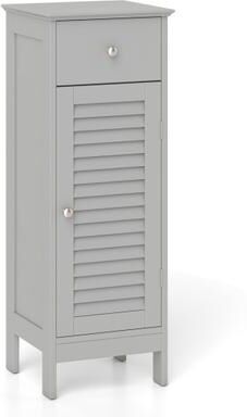 Costway Narrow Bathroom Storage Cabinet with Adjustable Shelf and Drawer-Gray