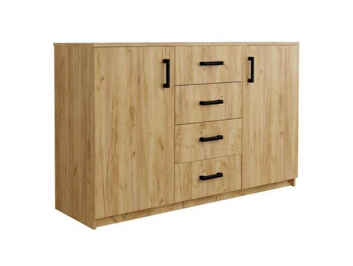 MOEBLO Kommode BAHRAIN (Sideboard Wohnzimmer Kommode Schlafzimmer Komodenschrank Highboard, Schwarze Metallgriffe), (BxHxT):150x94x45 cm
