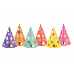 Partyhütchen, bunt mit Punkten, 6 Stk., 16 cm
