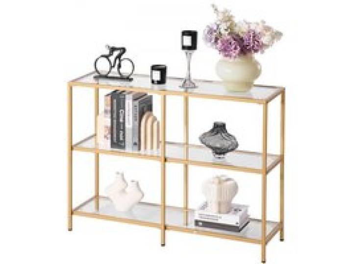 VEVOR 3-stufiger Konsolentisch moderner rechteckiger Flurtisch (100 x 30 x 72,9 cm) mit Platte aus gehärtetem Glas, Beistelltisch mit Kippschutz, für Wohnzimmer Flur Eingangsbereich Foyer Golden