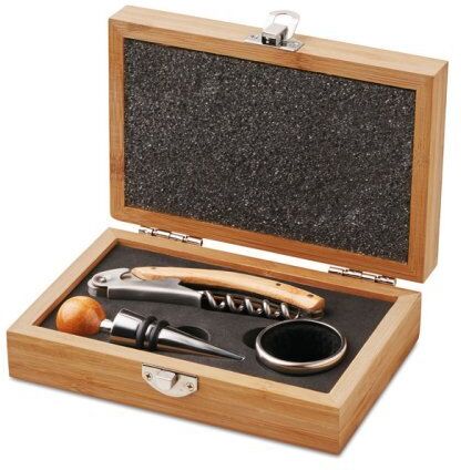 Set Vino Sonoma in Bamboo con Accessori Acciaio Inox Personalizzate o neutre