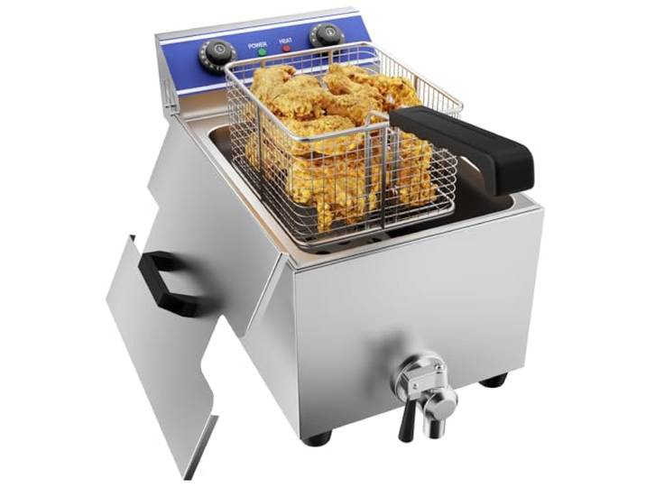 TAIMIKO 6L Kommerzielle Elektrische Fritteuse Edelstahl Friteuse mit Fett Thermostat 60 – 200 °C,Frittierkorb und Deckel, Entnehmbar Becken Fritteuse mit öl