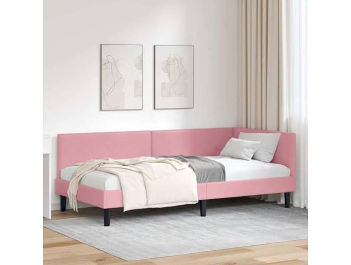 YUTAASU Eckbettgestell mit Kopfteil Rosa 80x200 cm Samt Bett und Sofa Kombination, stabiles Sperrholz, Lattenrost inklusive, modernes Design